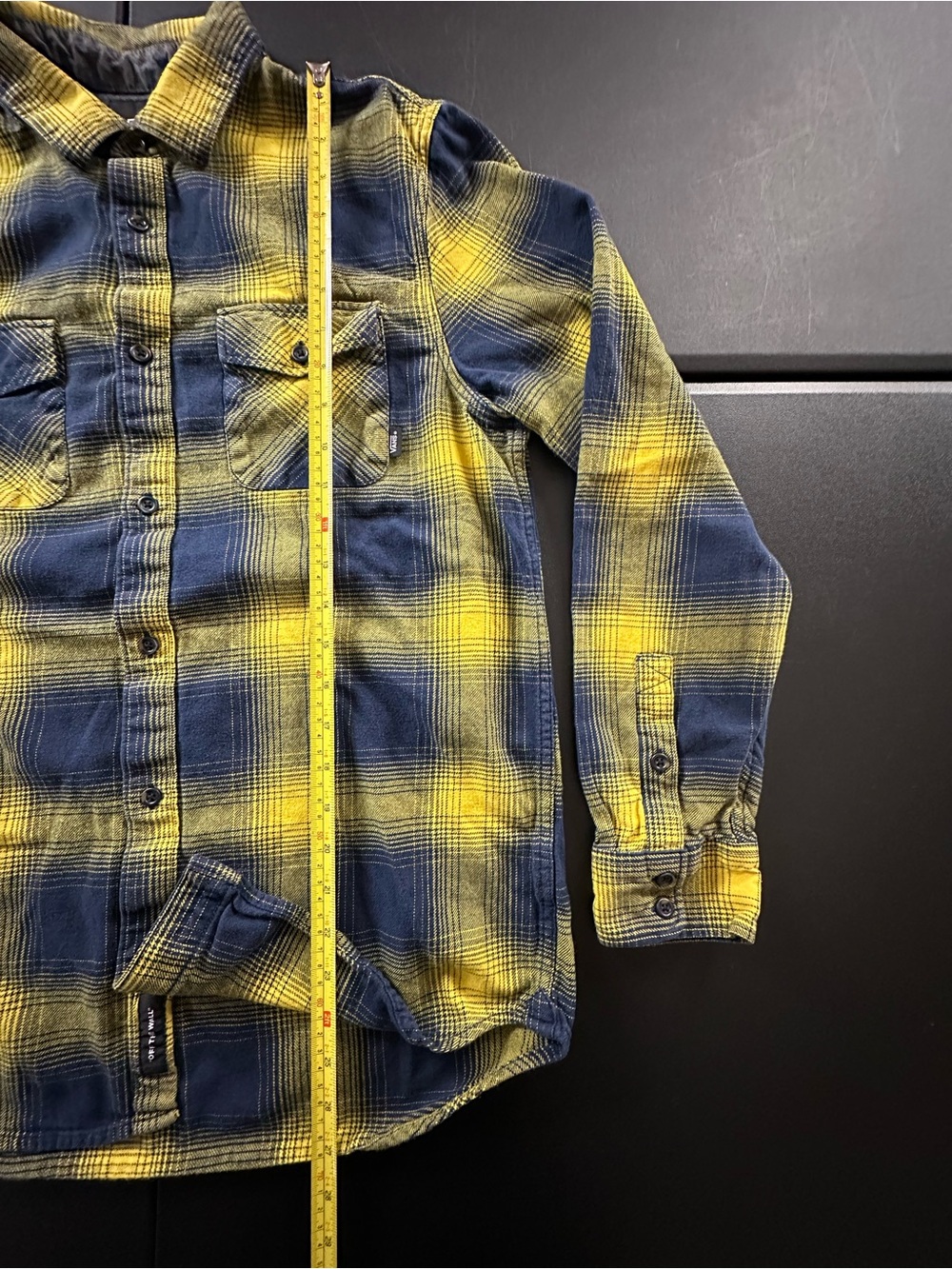 Vans Men’s Yellow & Navy Plaid Flannel Shirt - Picture 3 of 6